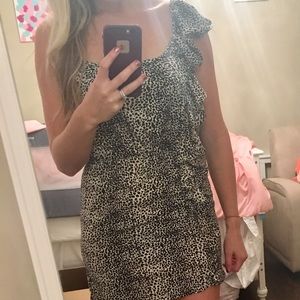 Black and white one shoulder ruffle dress